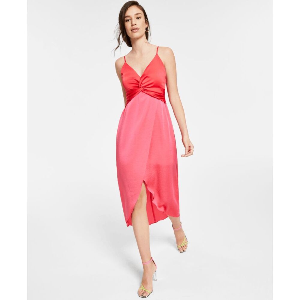 Bar III Women's Twist-Front Two-Tone Midi Dress - Pink Lemonade XS - Picture 1 of 6